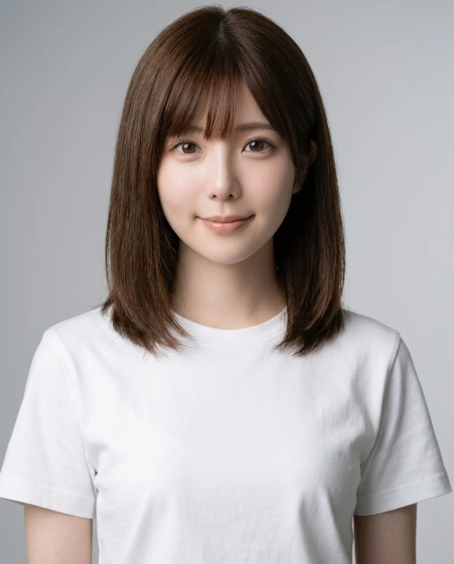 山本紬：棕色中短髮的虛擬模特兒正面角色照